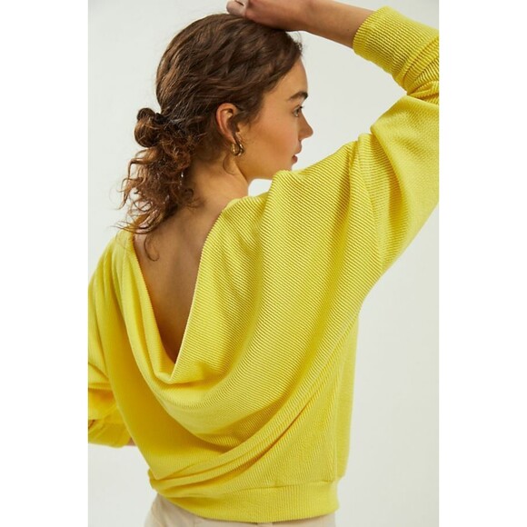 Yellow Anthropologie Maeve Boatneck Ribbed Textured Draped Low Back Top (NWT) - Picture 5 of 5